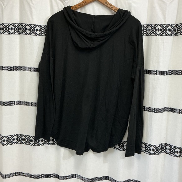 OURS Black Hoodie V-Neck Long Sleeve Casual Comfy Top - Picture 3 of 3